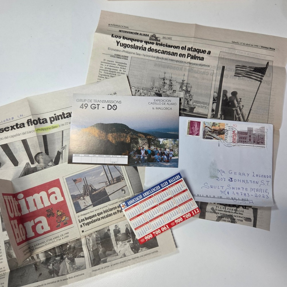 1999 Ultima Hora Newspaper Yugoslavia War Philippine Sea Mallorca QSL Card Set